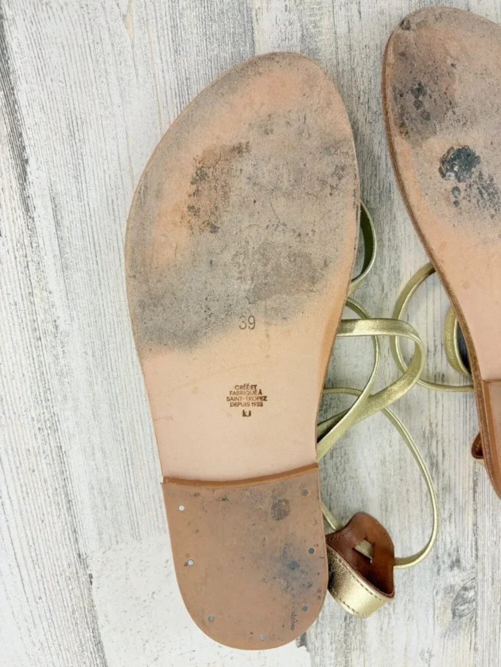 K Jacques Epicure Gold Sandals Leather Size 39 Gladiator Strappy